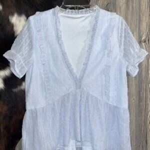Swiss dot short sleeve blouse